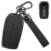 Black zinc alloy and faux leather 6-button key fob cover for Toyota Sienna 2021–2023