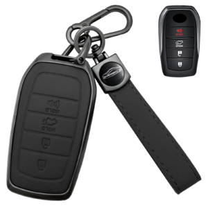 Black zinc alloy and faux leather 6-button key fob cover for Toyota Sienna 2021–2023